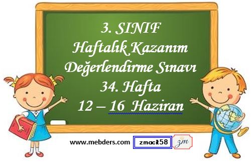 3. Sınıf Haftalık Kazanım Değerlendirme Testi 34. Hafta (12 - 16 Haziran)